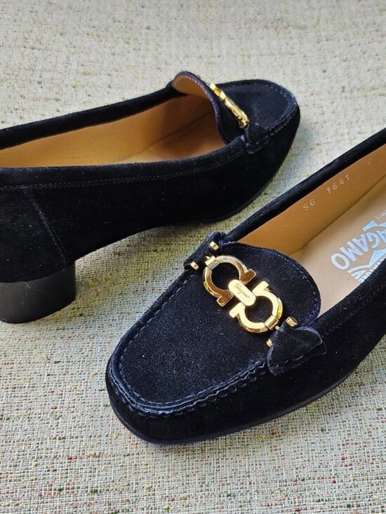 Salvatore Ferragamo Shoes - Vintage Salvatore Ferragamo Women Shoes Black Suede Leather Slip On Sz4.5 Italy